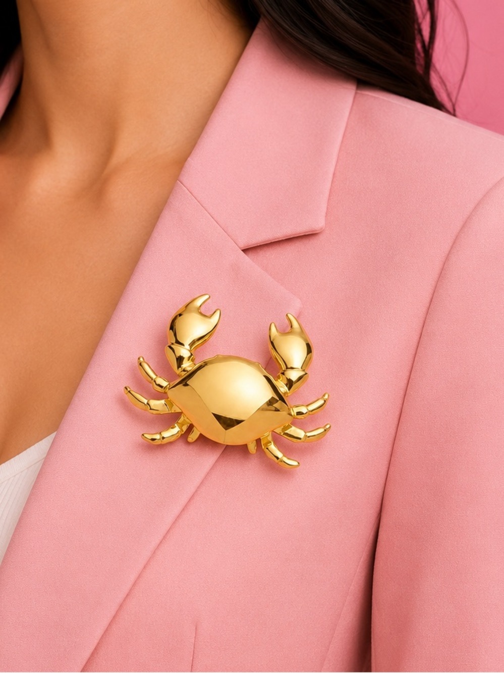 Cute Gold Crab Brooch